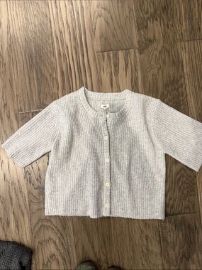 aerie Light Gray Ribbed Button-Front Sweater Cardigan
